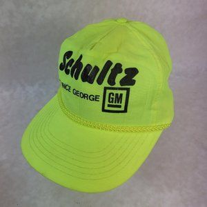 Schultz GM Prince George Hat Snapback Baseball 80s Cap Yellow Neon Dad Trucker